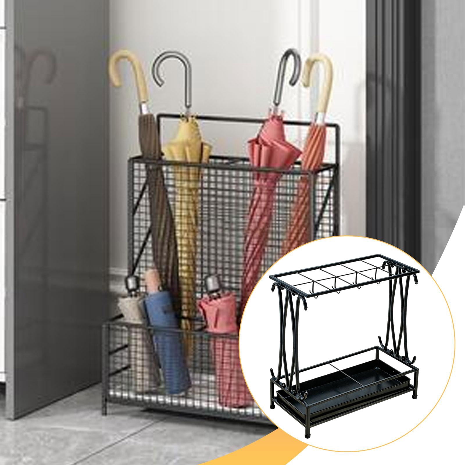 Fiocias Iron Umbrella Holder with Drip Tray Rectangular Umbrella Storage Organizer Stand Black