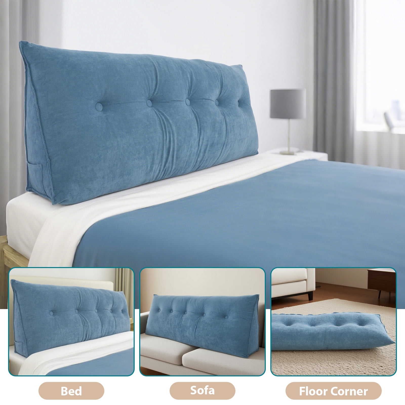 Wedge Pillow Headboard, Triangle Headboard Pillow for Bed,  King, Blue