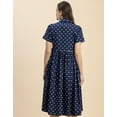 thumbnail image 4 of Moomaya Short Sleeves Spread Collar Flared Cotton Dress - Women's Elegant Dress, 4 of 9