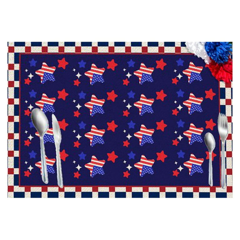 4th of July Patriotic Placemats Set of 4,Washable Farmhouse Burlap