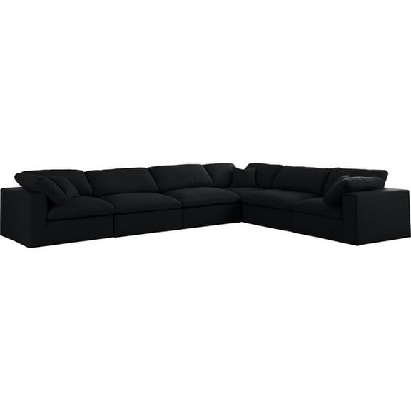 Maklaine Contemporary Black Linen Fabric Deluxe Modular Sectional Sofa