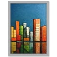 thumbnail image 1 of Abstract Modern Cityscape Reflections Orange Blue Yellow Artwork Framed Wall Art Print A4, 1 of 4