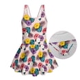 thumbnail image 6 of COEQINE Girls One Piece Swimsuit with Flowy Skirt Bottom, Soft Tank Style Neckline Skirted Swimwear, Comfort Polyester Spandex Bathing Suit for 5-6 Year Olds, Tropical Hibiscus Monstera Palm Leaf, 6 of 8