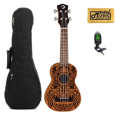 Luna UKE TRIBAL CONCERT Ukulele, Natural W/Gigbag,Tuner & PC, UKE TRIBAL CONCERT PACK