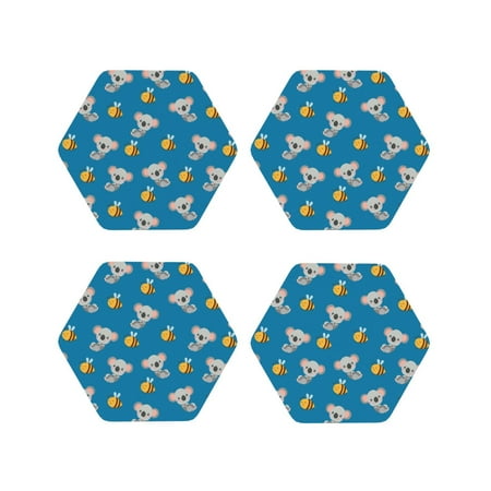 

Drink Coasters Set of 4 Gray Koala Yellow Bee Leather Coasters for Coffee Table Protector Heat Resistant Cute Coasters for Home Decor Housewarming Gifts Bar Kitchen 4 Inch Hexagon