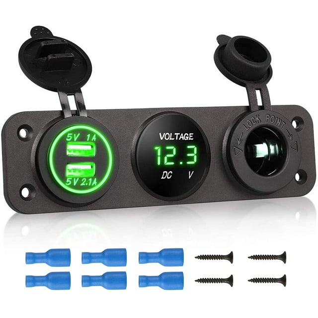 Prise de Charge 3 en 1, Double Prise de Charge Usb 12v pour Voiture & Voltmètre Numérique Led & Répartiteur d'Allume-Cigare pour Camion Auto Bateau Marin Rv