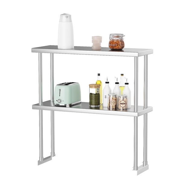 Stainless Steel Overshelf for Prep & Work Table, Stainless Steel Overshelf, Adjustable Commercial Double Shelf for Restaurant, Bar, Utility Room, Kitchen and Garage