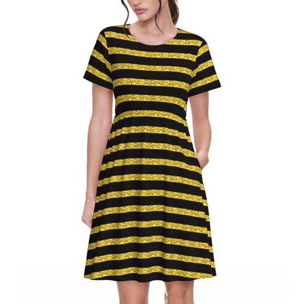 Disketp Gold Glitter para Vestido de Manga Corta para Mujeres, Vestidos de Verano para Mujeres, Casual y Holgado para la Playa