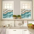 thumbnail image 3 of Teal Brown Ombre Kitchen Curtains and Valances Set, 3 Piece Kitchen Curtains Set 36 Inch Length, Modern Abstract Moire Art Geometric Rod Pocket Curtains Tier Farmhouse Window Curtains, 3 of 6