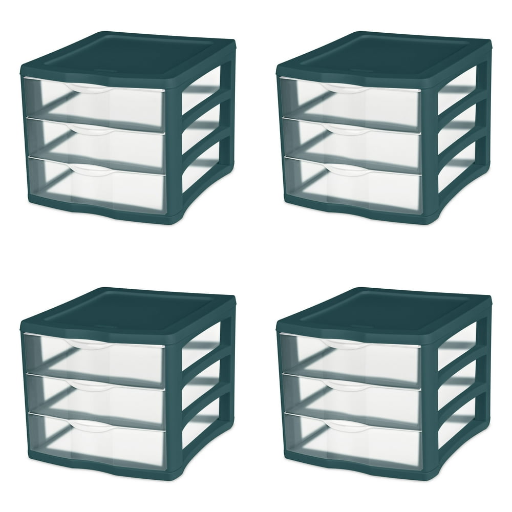 Sterilite Adult 3 Unit Plastic Drawer Storage Tote, Teal Rain Walmart