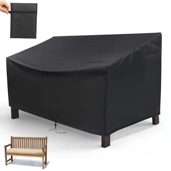AUQ Black Waterproof Bench Cover, 1 Pcs Heavy Duty 210D Oxford Outdoor Loveseat Cover, 2-Seater Sofa Chair Protective Cover, for Patio Garden Furniture 53