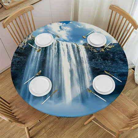 

Vintage Pineapple Tribal Fitted Round Tablecloth Waterproof Table Cloth with Elastic Edge Wipe Clean Table Cover for Indoor Outdoor Fits Medium