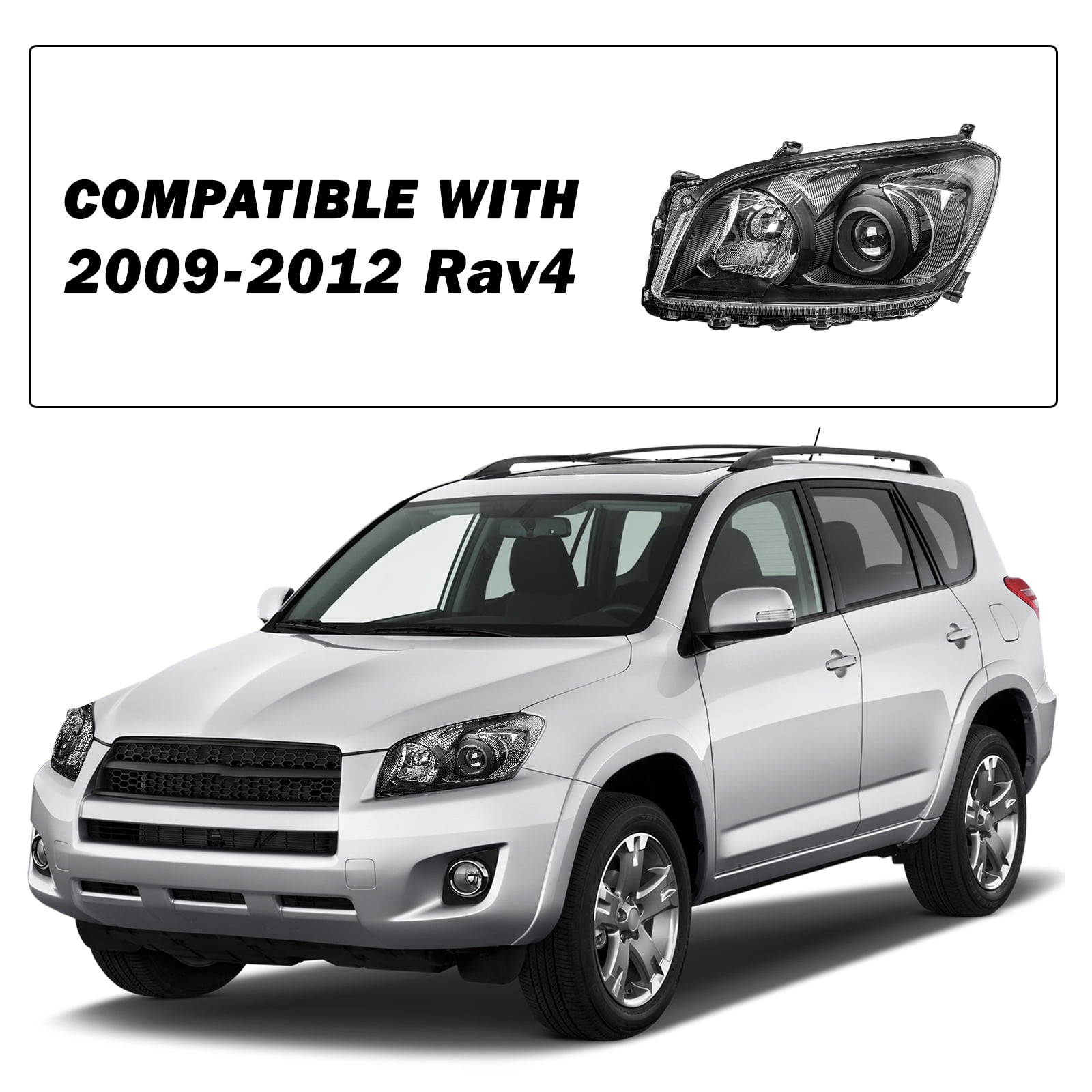 For 2009-2012 Toyota RAV4 RAV-4 Black Headlights Clear Corner Headlamps LH&RH
