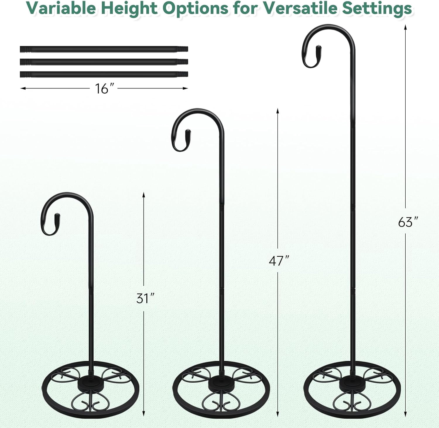63" Adjustable Shepherds Hooks Stand for Wind Chimes, Hummingbird Feeders, Lanterns, Hanging Plant Stand Indoor Outdoor Patio Garden