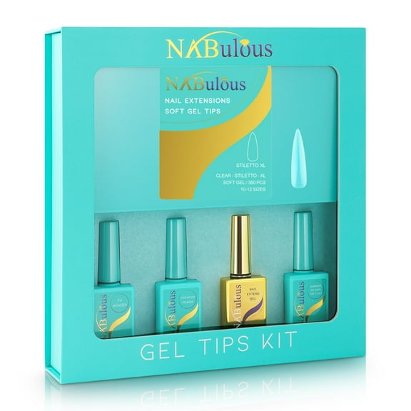 NABulous™ Clear Stiletto XL Soft Gel Nail Starter Kit | Professional Nail Kit | Extra Long XL Full Cover Nail Tips | DIY Manicure Essentials (Stiletto XL)