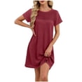 thumbnail image 3 of BRGZLK Summer Dress For Women Solid Color 2026 Casual Short Sleeve Round Neck Loose Swing Sundresses Elegant Lace Patchwork Dresses, 3 of 7