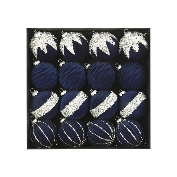 Luoshdecor 16 Pcs Velvet Christmas Tree Ornaments Balls,2.4 in Flocked Christmas Tree Decorations with Glitter Sequins,for Holiday Birthday Wedding Xmas Party Decor