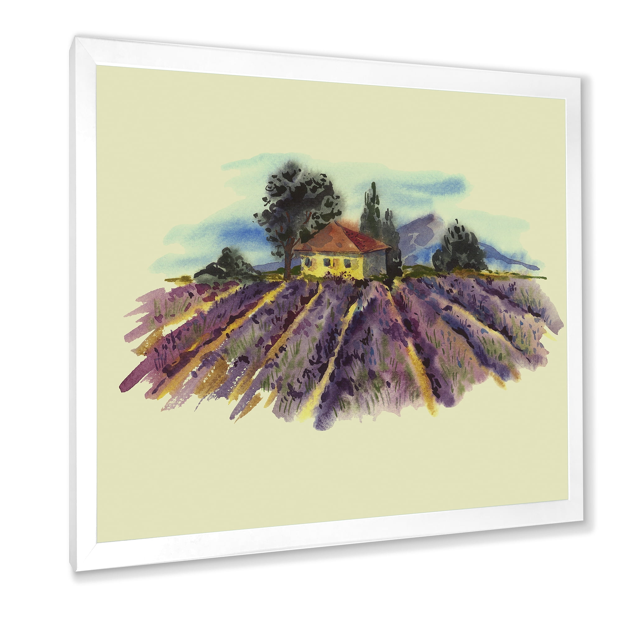 Designart 'Landscape With Blooming Lavender and Village House' Traditional Framed Art Print