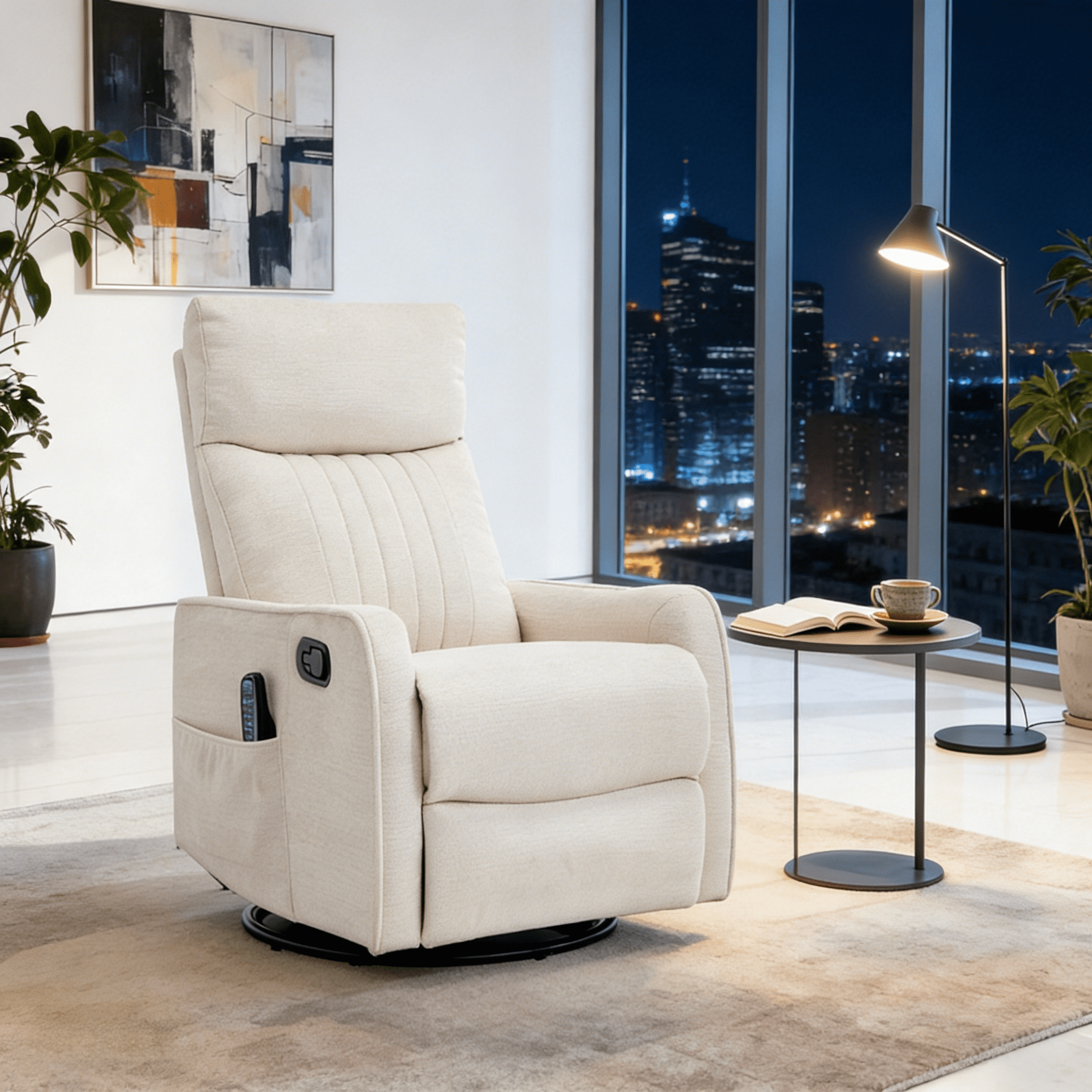 Gewnee 360° Swivel Rocking Recliner with Massage & Heat, Adjustable Reclining Angle, for Living Room & Office，Beige