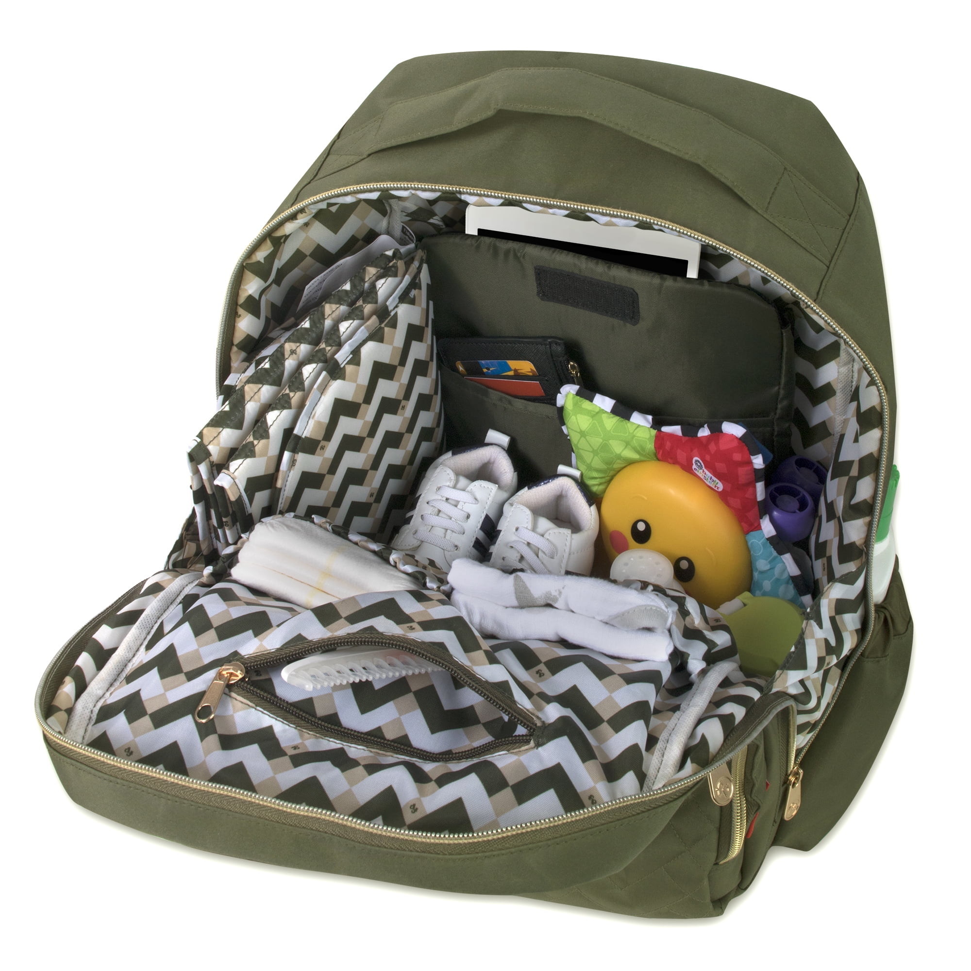 Fisher Price 17 L Diaper Bag Backpack Quilted Multi Pocket Insulated Bottle Pocket Olive Green Walmart