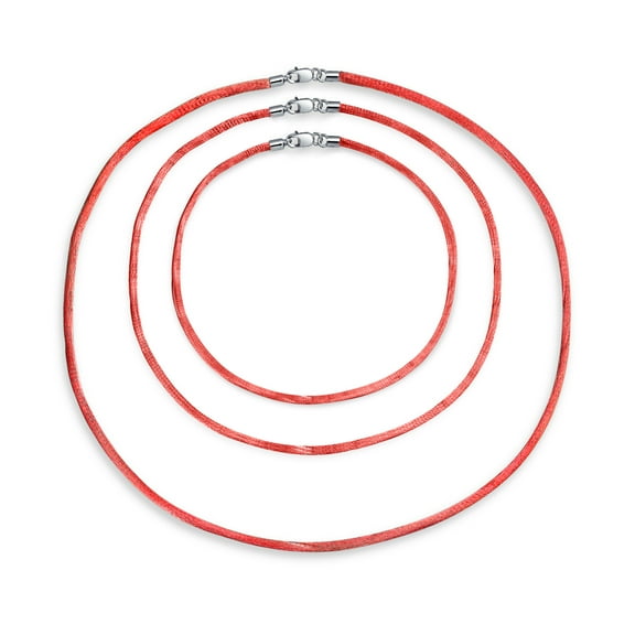 Bling Jewelry Womens Set of 3 Red Satin Silk Cord Necklace Sterling Silver Clasp 14, 18 & 20 Inch