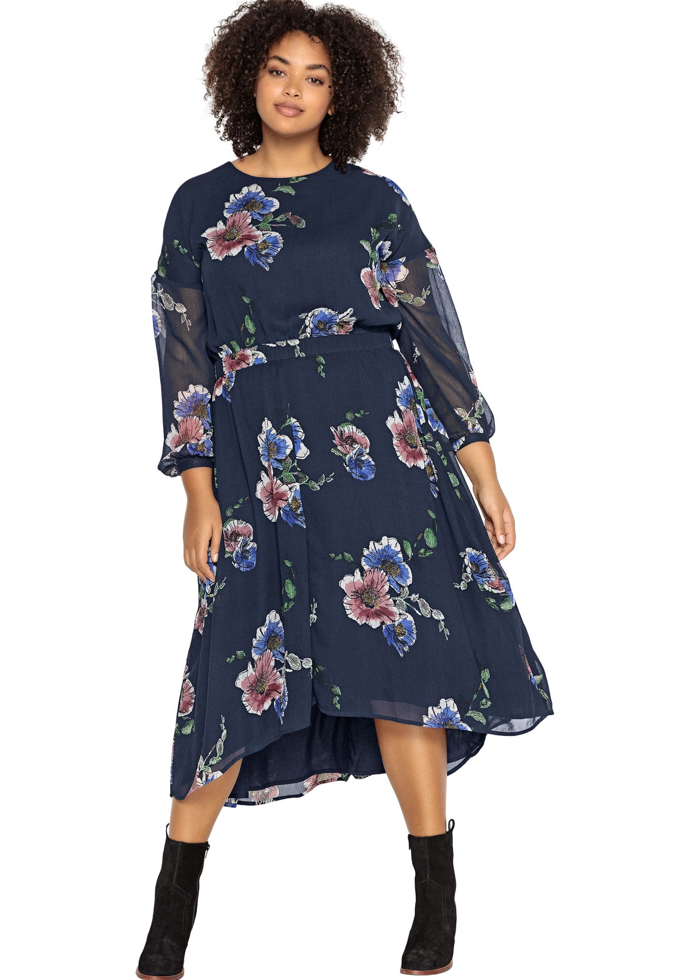 Sheer Sleeve High-Low Dress - Walmart 
