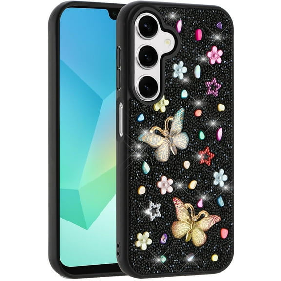 XPM for Samsung Galaxy A36 Phone Case, Diamond Butterfly 3D Glitter Bling Design, Slim Hybrid Sparkle Protective Cover TPU for Women Girls Cover for Galaxy A36 (Black)