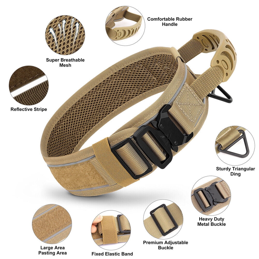 Pet Artist 2.6 Inch Wide Tactical Dog Collar with Handle Military Breathable Mesh Padded Adjustable Heavy Duty Metal Buckle