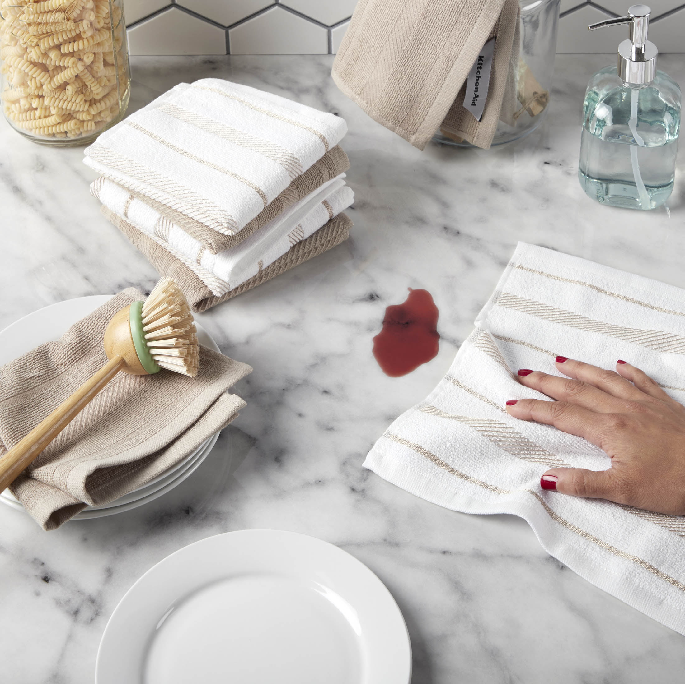 KitchenAid Hand Dish Towel Kitchen Cloth Set of 2 Yellow Stripes