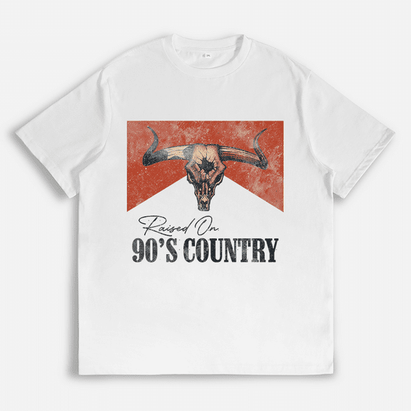 Women’s Bull Skull 90’s Country Tee – Nostalgic Graphic Retro Casual Tops