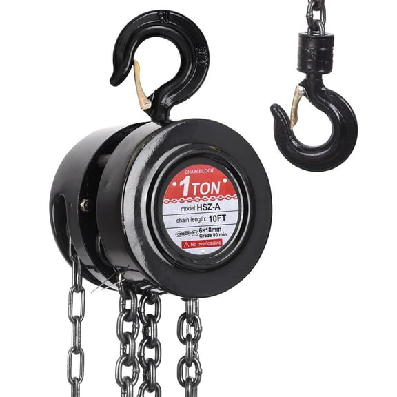 Hand Chain Hoist, 1 Ton/2200 lbs Capacity, Heavy Duty Steel Chain Fall Hoist with 10 Ft Lifting Height, Manual Chain Block Hoist with 2 Chain Hooks for Lifting Good in Transport & Workshop