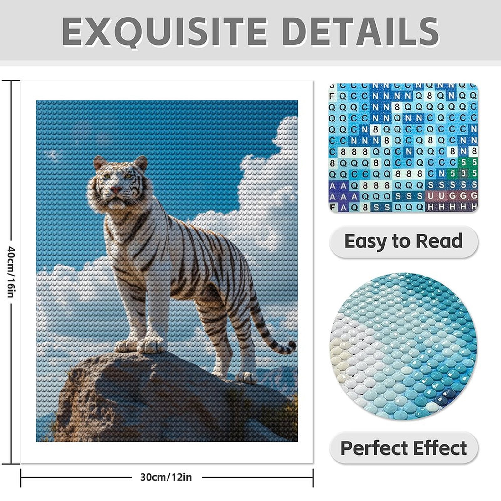 Diamond Art Kit for Adults, White Tiger Majestic Rock Sky Diamond Painting for Adults Beginners, 5D DIY Diamond Art Painting Kits, Colorful Diamond Painting Craft for Home Decor 12x16