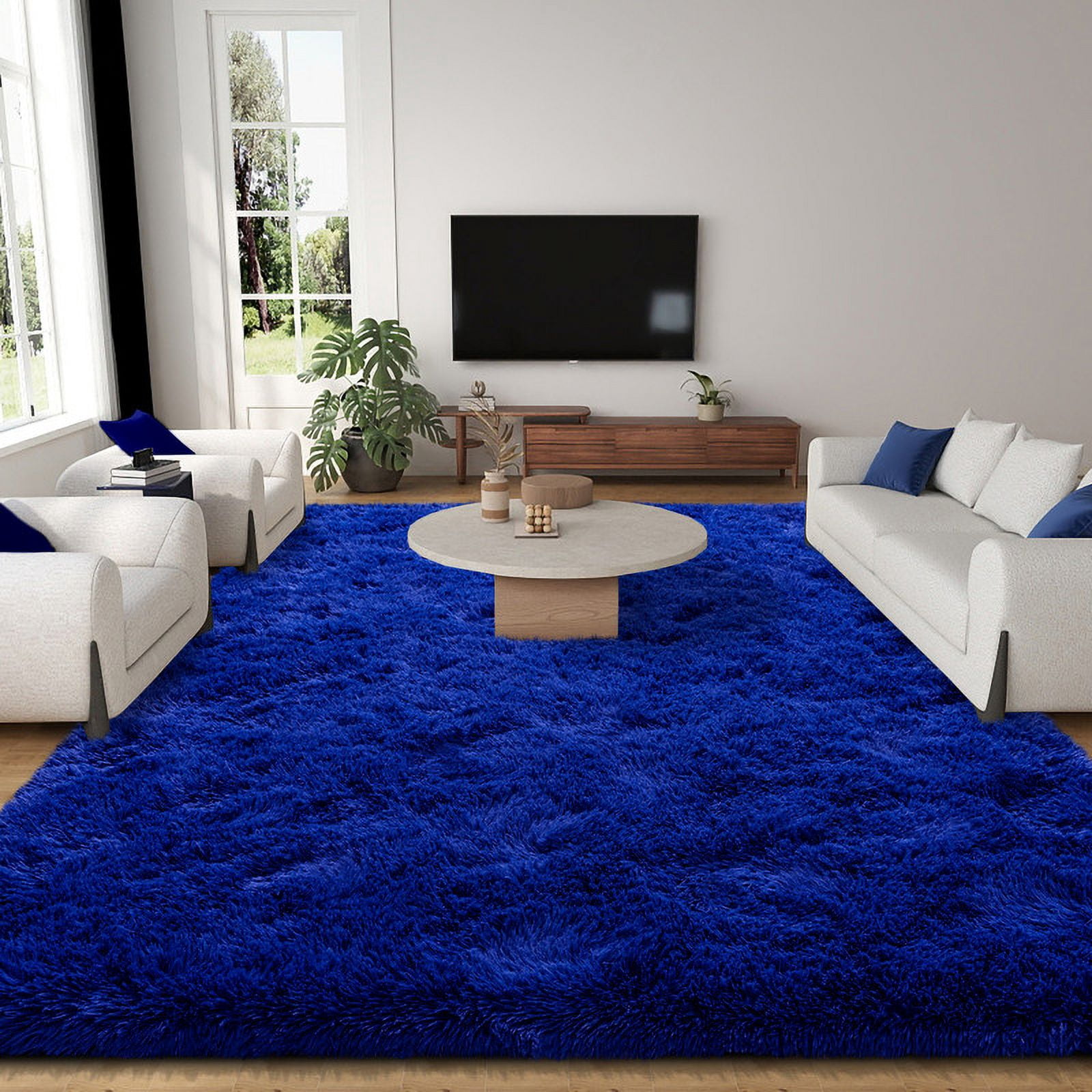 washable rugs 9x12ft Large Fluffy Area Rugs for Bedroom,Bright Blue Soft Carpet Shag Kids Rug with Non-Slip Stickers Rug Pads Living Room Bedroom Father's Day Gifts Decora