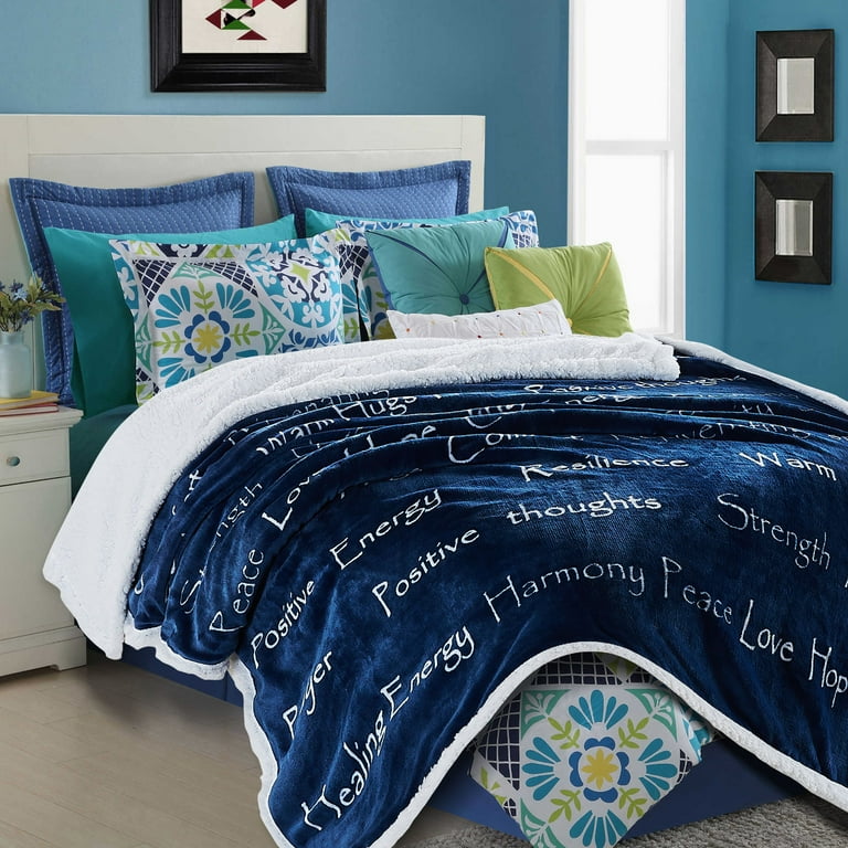 Chanasya Warm Hugs Positive Energy Healing Thoughts Super Soft Plus Fleece Sherpa Microfiber Comfort Caring Blue Gift Throw Blanket Get Well Soon