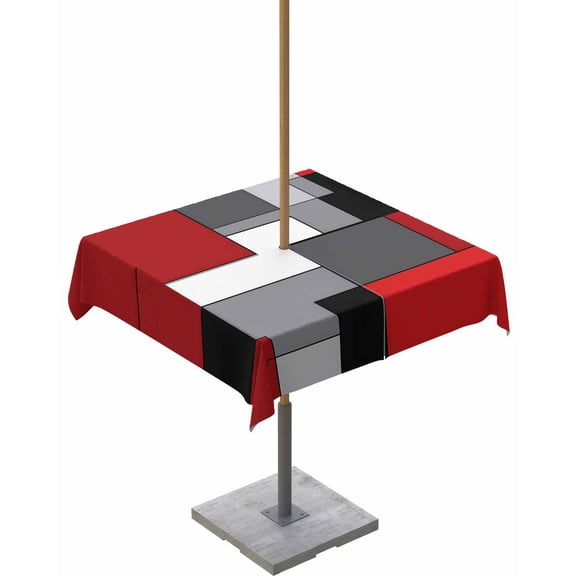 Fsddascl Red Black Grey Outdoor Tablecloth - 54x54 Inch Square Dining Table Cover, Abstract Geometric Modern Irregular Waterproof Outdoor Table Cloth with Umbrella Hole & Zipper for Picnic/Patio