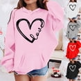 thumbnail image 2 of YUEHUA Girls Valentines Day Shirt Cute Heart Print Hoodies Oversized Long Sleeve Sweater Valentine Trendy Preppy Outfit Clothes, Size 5-6 Years, 2 of 5