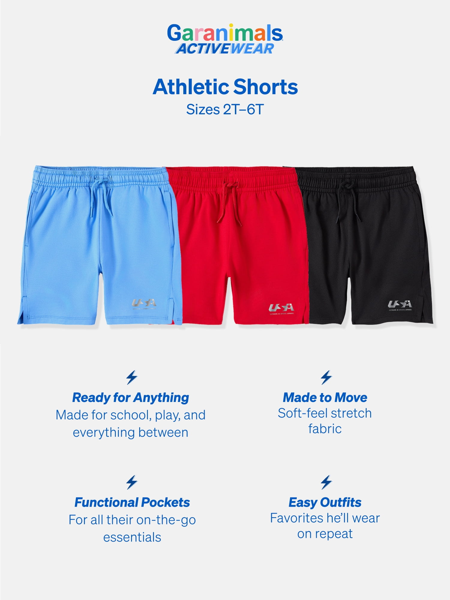 Garanimals Activewear Toddler Boy Athletic Shorts, 3-Pack, Sizes 2T–6T