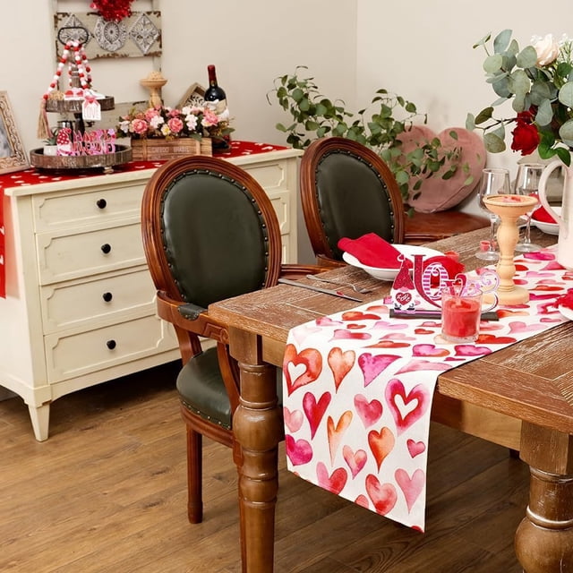 Boovnll Valentines Day Table Runner, 13x35" Valentine's Day Printing Table Runner, Valentines Table Runner for Holiday Kitchen Dining Table, Party Decor, Valentines Day Decorations