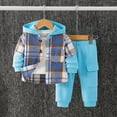 thumbnail image 2 of Ulanda 2Pcs Kids Boys Flannel Plaid Shirt Tops Pants Set Hoodie Sweatsuit for Fall Winter Spring Outfits 4-12 Years (Blue, 6-9 Months), 2 of 4