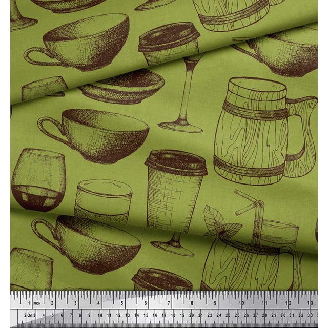 Soimoi Rayon Fabric Jug,Wine Glass & Cups Printed Craft Fabric by the Yard 56 Inch Wide