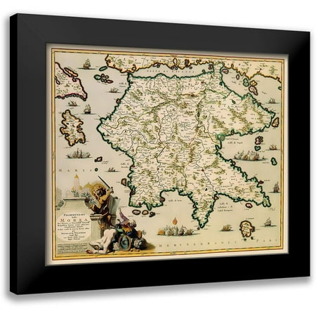 Visscher 13x12 Black Modern Framed Museum Art Print Titled - Peloponnese Peninsula Greece - Visscher 1681