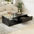 thumbnail image 2 of MODERNLUXE 41.5" Coffee Table with LED Lights, Rectangle Living Room Table with Glass and 1 Large Drawer,Black, 2 of 7