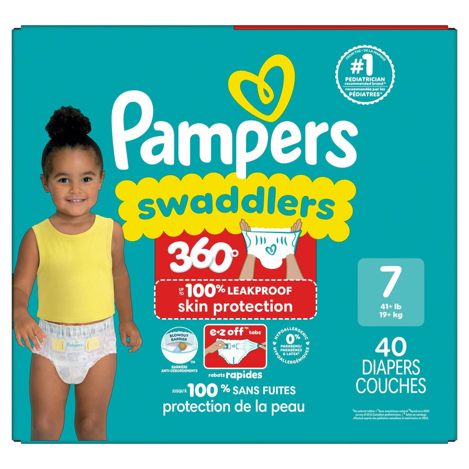 Couches à enfiler Pampers Swaddlers 360, taille 7 pour une protection de la peau jusqu’à 100 % sans fuites et des changements faciles 40CT