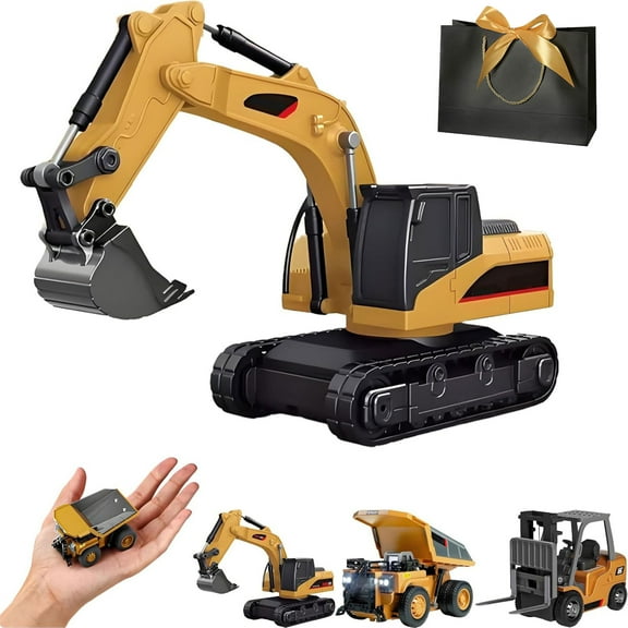Microcrew Mini RC Construction Series – Pocket Dump Truck, Excavator & Forklift Set, 1/64 2.4GHZ Mini RC Car Engineering Vehicle Desktop Toys (Excavator)