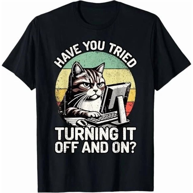 Tech Support Humor Cat Engineer Computer IT Guy Funny Gift Unisex T-Shirt G364, up to Size 5XL