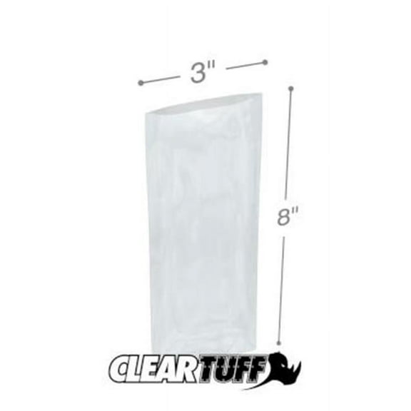 International Plastics PB20308 3 x 8 in. Clear Poly Bags, 0.002 Gauge - Case of 1000