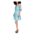 thumbnail image 3 of MICHAEL MICHAEL KORS Womens Turquoise Adjustable Cold Shoulder Ruffle Lined Smocked Tie Printed Spaghetti Strap Split Above The Knee Fit + Flare Dress M, 3 of 4