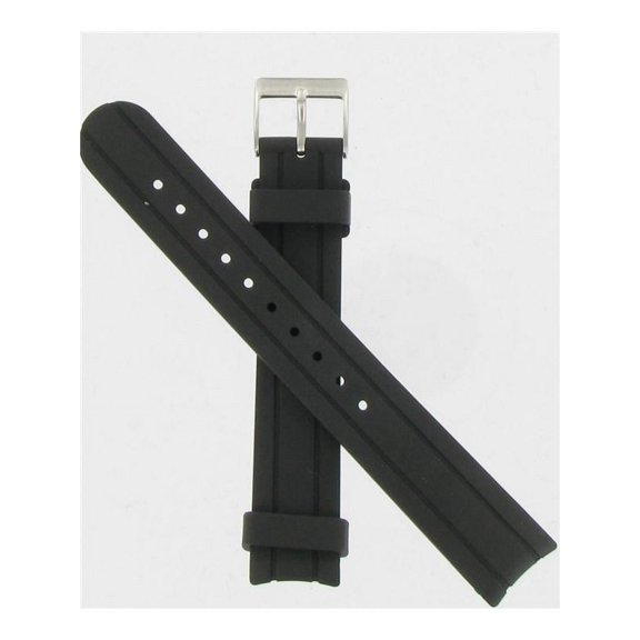 Officer's Self-Winding, Black Rubber, 16mm, Regular Length, Silver Tone Buckle, Fits Watch Model 241367  004002