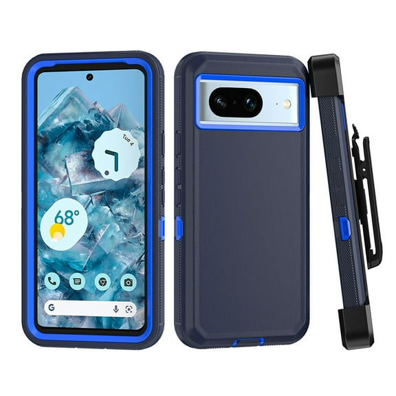 Xhy Google Pixel 8 Case with Belt Clip Holster Military Grade Heavy Duty Protection 3 in 1 Shockproof Armor Rugged Durable Detachable for Pixel 8 Phone - Dark Blue Blue