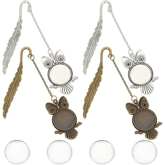4Pcs Metal Bookmarks 2 Colors Owl Bookmark with Chain Cute Animal Bookmarks Feather Bookmark Reading Page Markers DIY